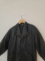 Vintage 80's 100% Leather Trench Coat With Lace Golden Flower Trim