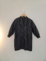 Vintage 80's 100% Leather Trench Coat With Lace Golden Flower Trim - Image 2