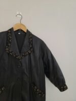 Vintage 80's 100% Leather Trench Coat With Lace Golden Flower Trim - Image 3