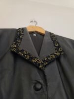 Vintage 80's 100% Leather Trench Coat With Lace Golden Flower Trim - Image 4