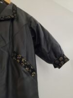 Vintage 80's 100% Leather Trench Coat With Lace Golden Flower Trim - Image 5