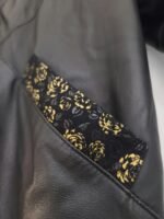 Vintage 80's 100% Leather Trench Coat With Lace Golden Flower Trim - Image 12