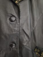 Vintage 80's 100% Leather Trench Coat With Lace Golden Flower Trim - Image 6