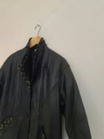 Vintage 80's 100% Leather Trench Coat With Lace Golden Flower Trim - Image 7