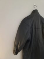 Vintage 80's 100% Leather Trench Coat With Lace Golden Flower Trim - Image 14
