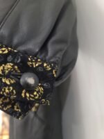Vintage 80's 100% Leather Trench Coat With Lace Golden Flower Trim - Image 16