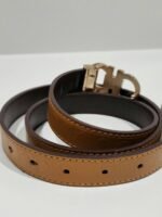 Vintage x Salvatore Ferragamo Gold Tone Buckle Horse Shoe Embossed Leather Belt - Image 3