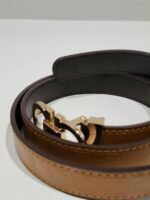 Vintage x Salvatore Ferragamo Gold Tone Buckle Horse Shoe Embossed Leather Belt - Image 5