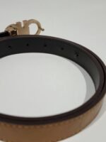 Vintage x Salvatore Ferragamo Gold Tone Buckle Horse Shoe Embossed Leather Belt - Image 8