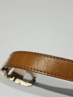 Vintage x Salvatore Ferragamo Gold Tone Buckle Horse Shoe Embossed Leather Belt - Image 9