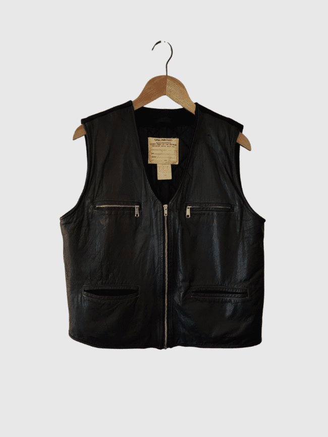 Vintage x 80s UNLIMITED Genuine Leather- Wool Men's Biker Vest - Image 1