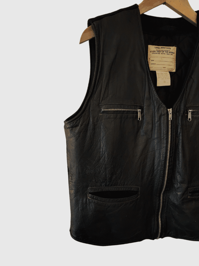 Vintage x 80s UNLIMITED Genuine Leather- Wool Men's Biker Vest - Image 4